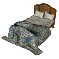 床上与毯子和枕头孤立的白色背景渲染