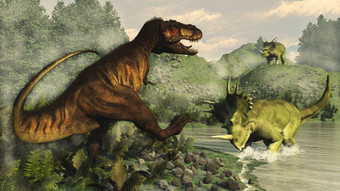 暴<strong>龙</strong>雷克斯战斗对styracosaurus恐<strong>龙</strong>下一个epicea和尼帕植被一天渲染暴<strong>龙</strong>雷克斯战斗对styracosaurus恐<strong>龙</strong>渲染
