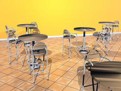 现代椅子和表黄色的房间