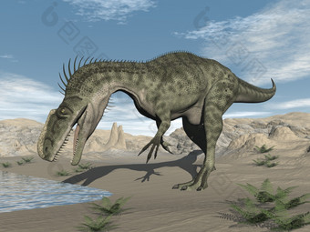 单磷酸龙恐龙走的沙漠一天渲染单磷酸龙恐龙的沙漠渲染