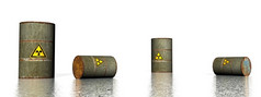 四个灰色金属有毒标志桶白色背景渲染四个灰色金属有毒标志桶渲染