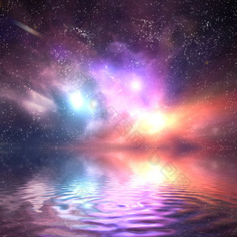 海洋下星系空间天空星星灯幻想背景水反射海洋下星系天空星星幻想水反射
