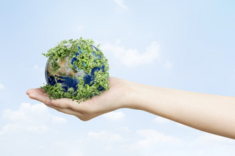 可持续发展的生活环保人士手持有绿色地球
