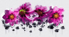 粉红色的紫罗兰色的紫色的花水彩美丽的豪华的花画水彩风格艺术李子开花花插图摘要帆布绘画完整的浪漫婚礼装饰
