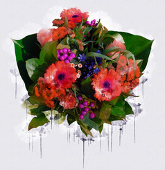 花束色彩斑斓的花美丽的豪华的花画水彩风格艺术李子开花花插图摘要帆布绘画完整的浪漫使用为婚礼装饰
