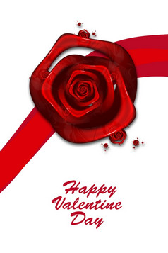 插图优雅的快乐情人节一天庆祝活动卡与程式化的红色的玫瑰和缎丝带