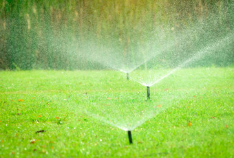 自动草坪上喷水灭火系统浇水绿色草喷水灭火系统与自动系统花园灌溉系统浇水草坪上水储蓄水保护从喷水灭火系统系统与可调头