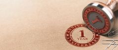 插图橡胶邮票与的文本一个一年周年纪念日印刷棕色（的）纸第一个庆祝活动卡背景第一个周年纪念日水平背景一个一年庆祝活动卡