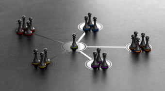 有组织的组管理领袖预展棋子与不同的颜色在黑色的背景<strong>领导</strong>和团队凝聚力在黑色的背景
