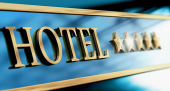 五个星星酒店标志写与金信在蓝色的背景水平图像西塔格为头五个星星奢侈品酒店标志头
