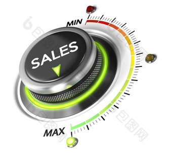 销售开关按钮定位最大白色背景和蓝色的光概念上的图像为销售策略和增长收入销售策略