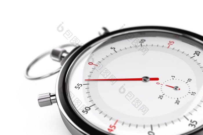 秒表与的针指出秒对象在白色背景与模糊效果合适的为时间管理概念插图秒表少比一个一分钟
