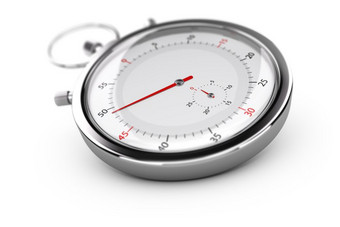 记时计与红色的针在白色背景模糊效果概念测量守时记时计秒表在白色