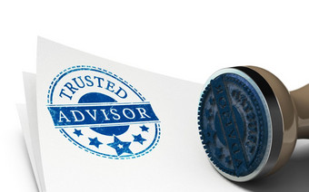 顾问橡胶邮票压印表纸在白色背景概念信任和业务咨询顾问业务咨询概念