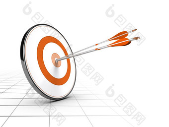 建议业务竞争概念<strong>一个目标</strong>和三个箭头实现他们的<strong>目标</strong>的角度来看背景和橙色颜色业务竞争建议概念