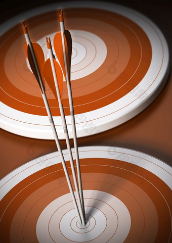 两个橙色目标行三个箭头支安打的第一个一个的中心垂直背景目标和箭头背景业务目标