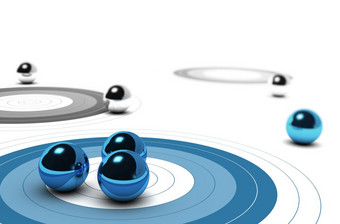 三个目标一个蓝色的和其他是灰色三个球在的第一个一个概念目标市场在白色背景市场营销核心目标概念