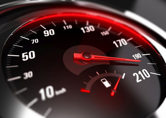 关闭车速度计与的针指出高速度模糊效果概念上的图像为过度超速行驶粗心的开车概念过度超速行驶粗心的开车概念