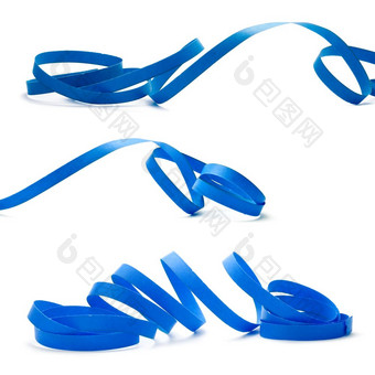 蓝色的彩带在白色backgrtound集三个图片装饰元素为页面边境蓝色的彩带在白色backgrtound