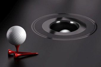 容易成功可以<strong>实现</strong>的目标高尔夫球球和红色的三通在黑色的背景与洞容易成功可以<strong>实现</strong>的目标