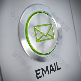 电子邮件象征金属按钮绿色颜色和光电子邮件概念电子邮件象征