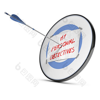 一个箭头支安打的中心目标与表纸与个人目标手写的红色的蓝色的和灰色的颜色在白色背景实现目标概念上的渲染实现个人目标目标