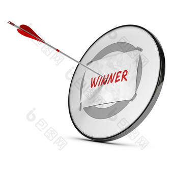 一个箭头的中心目标与的词赢家手写的白色背景赢得挑战概念