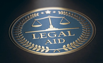 法律援助写与金信在蓝色的和黑色的背景法律概念插图法律援助象征
