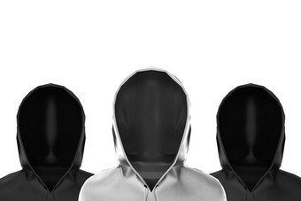 呈现白色空罩夹克与两个黑色的白色Backgorund坏人团队概念