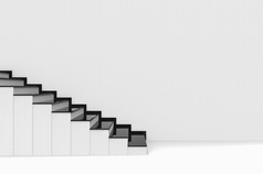 呈现现代黑色的板白色水泥楼梯与复制空间墙背景