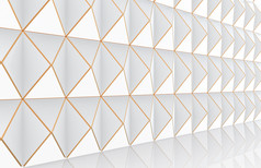 呈现的角度来看视图现代豪华的白色三角形网格与金边缘行模式设计墙和地板上背景