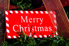 快乐圣诞节标志挂的圣诞节树