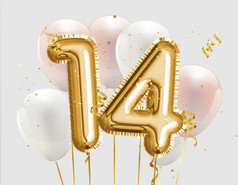 快乐生日黄金箔气球问候背景年周年纪念日标志模板- - -庆祝与五彩纸屑照片股票