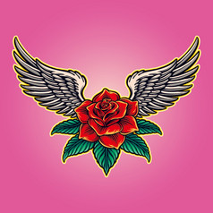天使玫瑰翼爱情人节象征向量插图为你的工作标志吉祥物商品t恤贴纸和标签设计海报问候卡片广告业务公司品牌