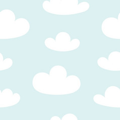 可爱的白色云的天空孩子壁纸装饰孩子房间平简单的向量插图无缝的模式