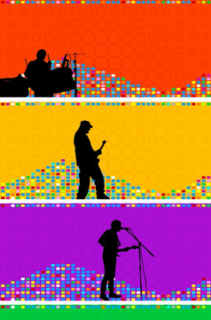 集色彩鲜艳的横幅与音乐家岩石乐队