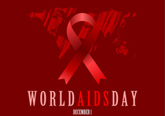 世界艾滋病一天与红色的丝带和难看的东西地图