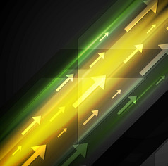 发光的黄色的和绿色高新技术背景与箭头
