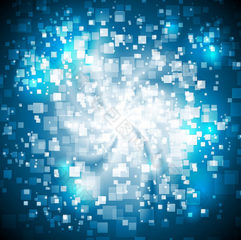 摘要蓝色的闪亮的科技背景与漩涡形状和广场摘要蓝色的闪亮的科技背景