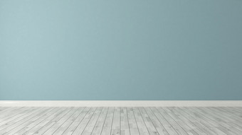 蓝色的墙背景与白色<strong>木条</strong>镶花之地板的房间装饰的想法呈现
