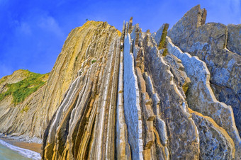 steeply-tilted层飞翔飞翔悬崖巴斯克海岸联合国教科文组织全球地质公园欧洲地质公园网络Zumaiaguipuzcoa巴斯克国家西班牙欧洲steeply-tilted层飞翔飞翔悬崖