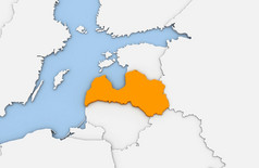 渲染摘要地图拉脱维亚突出显示橙色颜色