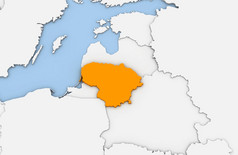 渲染摘要地图立陶宛突出显示橙色颜色
