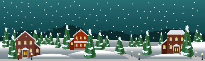 冬天村农观圣诞节新一年晚上房子雪针叶树树