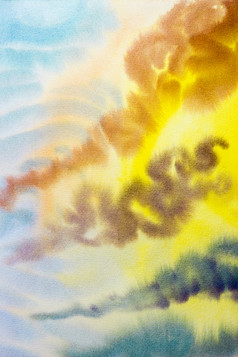 水彩绘画云天空色彩斑斓的雨云空气和季节自然摘要背景手画印象派
