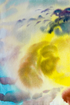 水彩绘画云天空色彩斑斓的雨云空气和季节自然摘要背景手画印象派