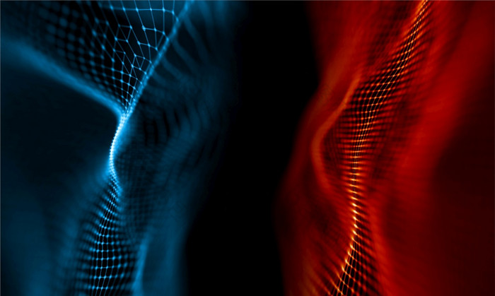 蓝色的和红色的背景光数据科技点技术蓝色的和红色的背景光数据科技点技术渲染