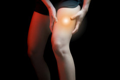 医疗概念女人痛苦与膝盖痛苦的
