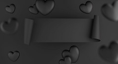 情人节rsquo一天概念黑色的心气球与横幅黑色的背景呈现