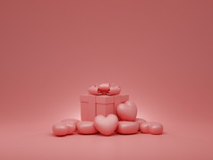 情人节rsquo一天概念粉红色的心和礼物盒子与丝带粉红色的背景呈现
